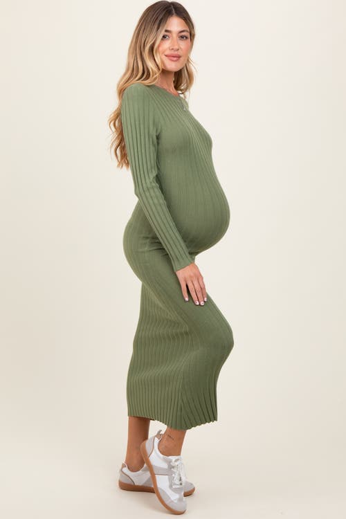 Pinkblush Ribbed Knit Fitted Midi Sweater Dress In Green