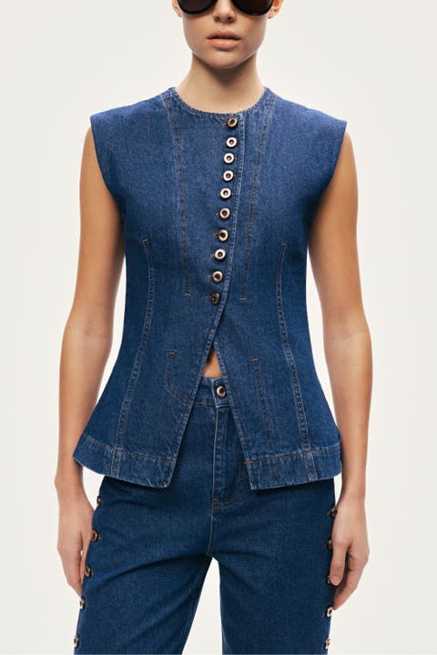 Button-Front Denim Vest