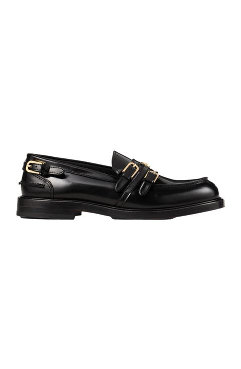 Leather loafers with buckles