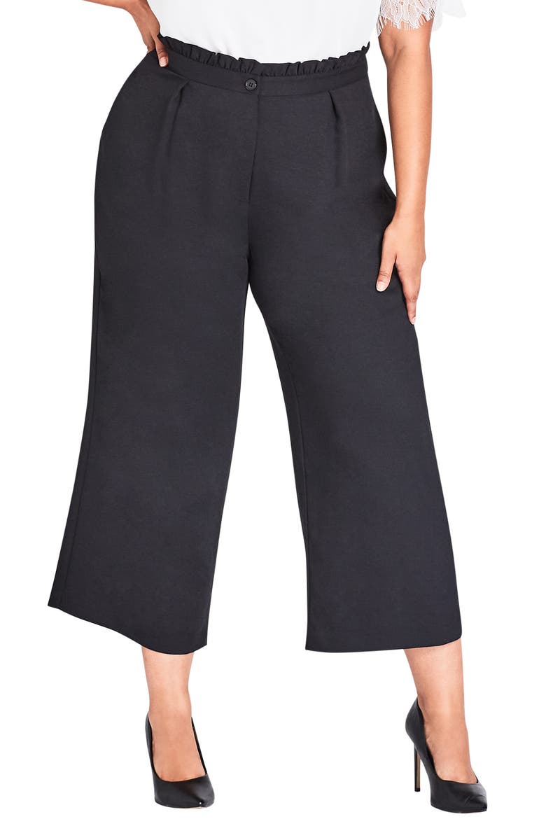 Frilled Waist Crop Pants, Main, color, BLACK