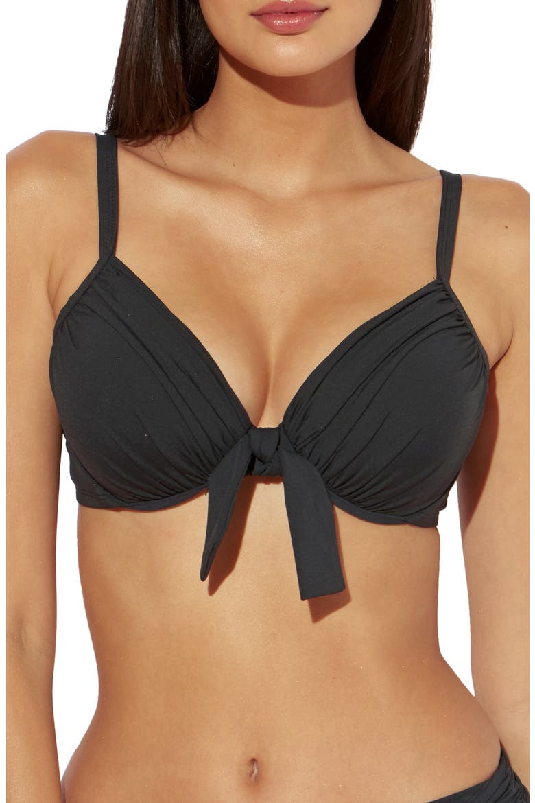 Goddess Tie Front Underwire Bikini Top, Main, color, BLACK