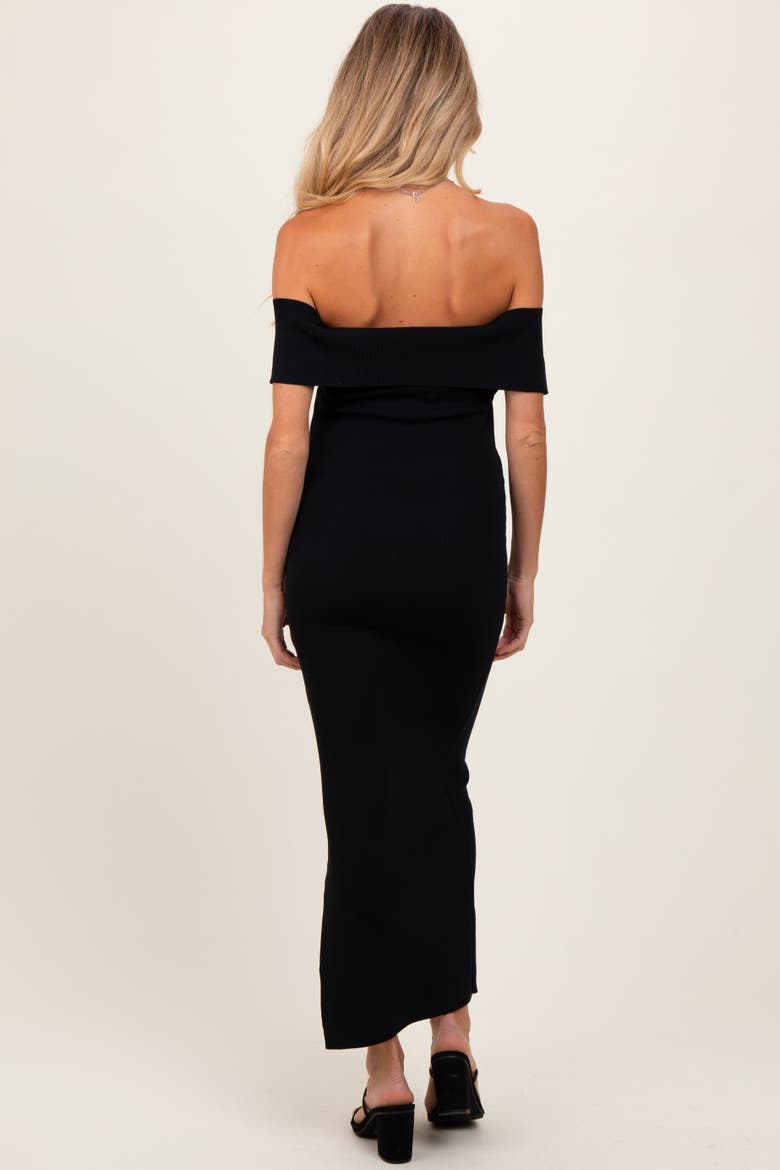 Bow Detail Off Shoulder Side Slit Midi Dress, Alternate, color, Black