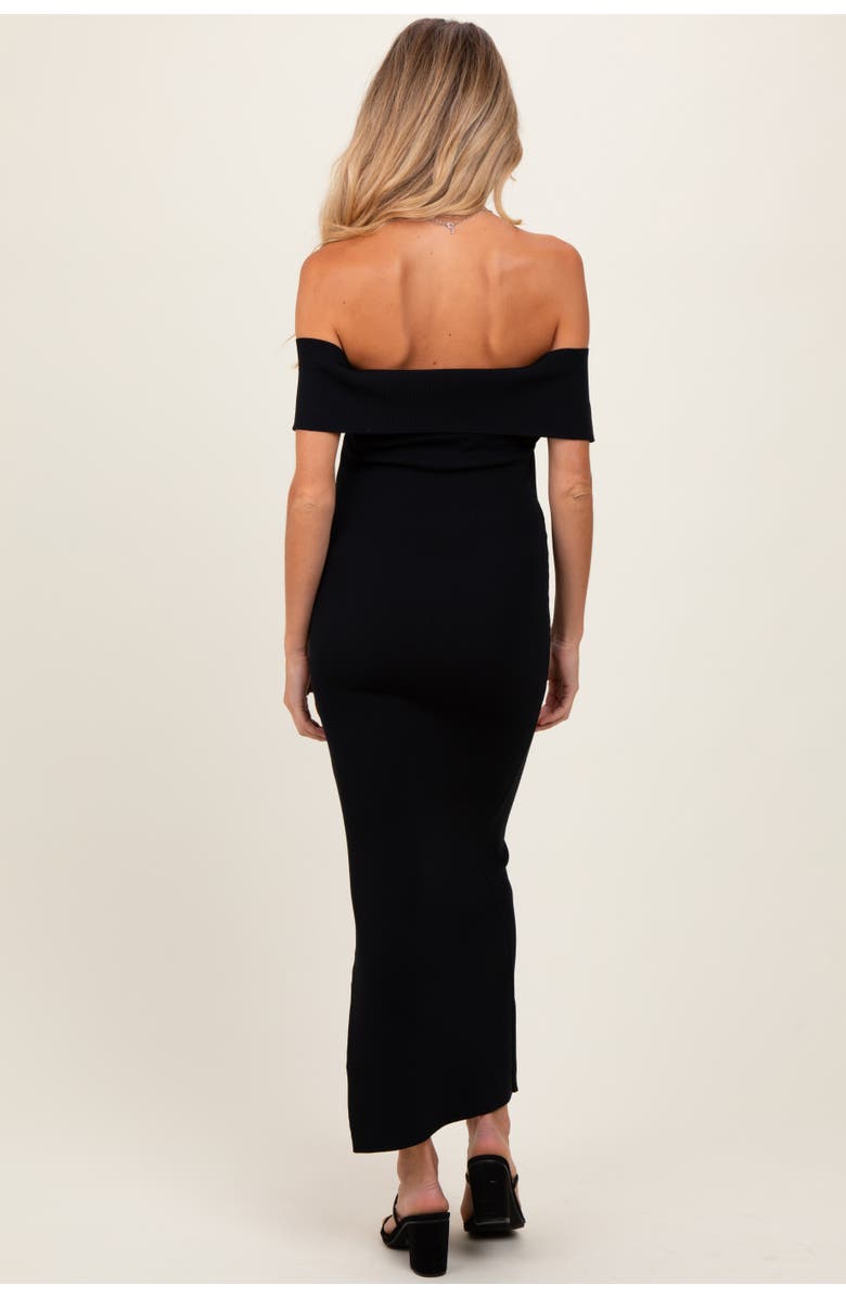 PinkBlush Bow Detail Off Shoulder Side Slit Midi Dress, Alternate, color, Black