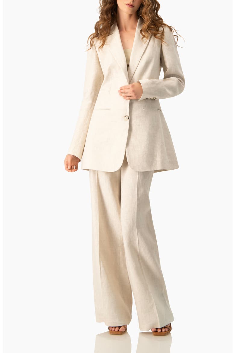 High-Waist Wide-Leg Linen Tailored Pants, Alternate, color, Sand