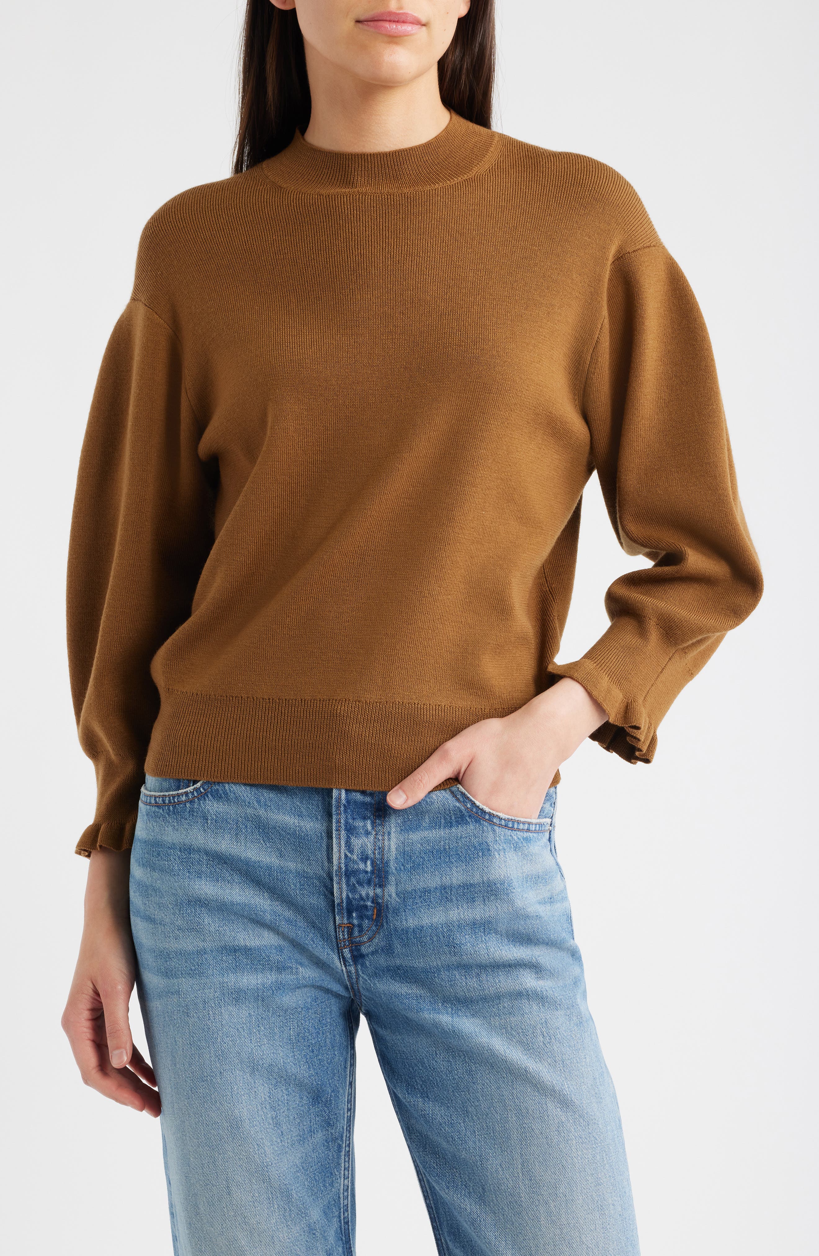 Madewell Ruffle Mockneck Merino Wool Blend Sweater
