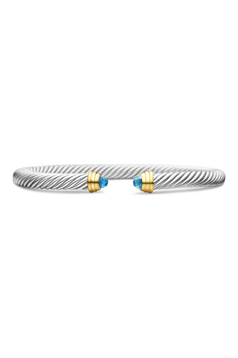 Classic Cable Bracelet in Sterling Silver with 14K Yellow Gold & Semiprecious Stone, 5mm, Main, color, BLUE TOPAZ