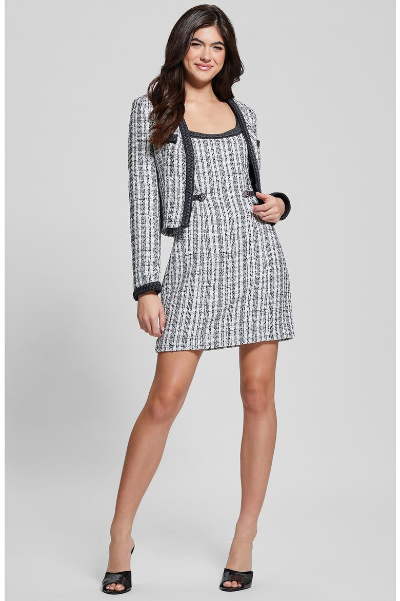 Tosca Braid Detail Tweed Jacket, Alternate, color, BLACK/ WHITE BOUCLE COMBO