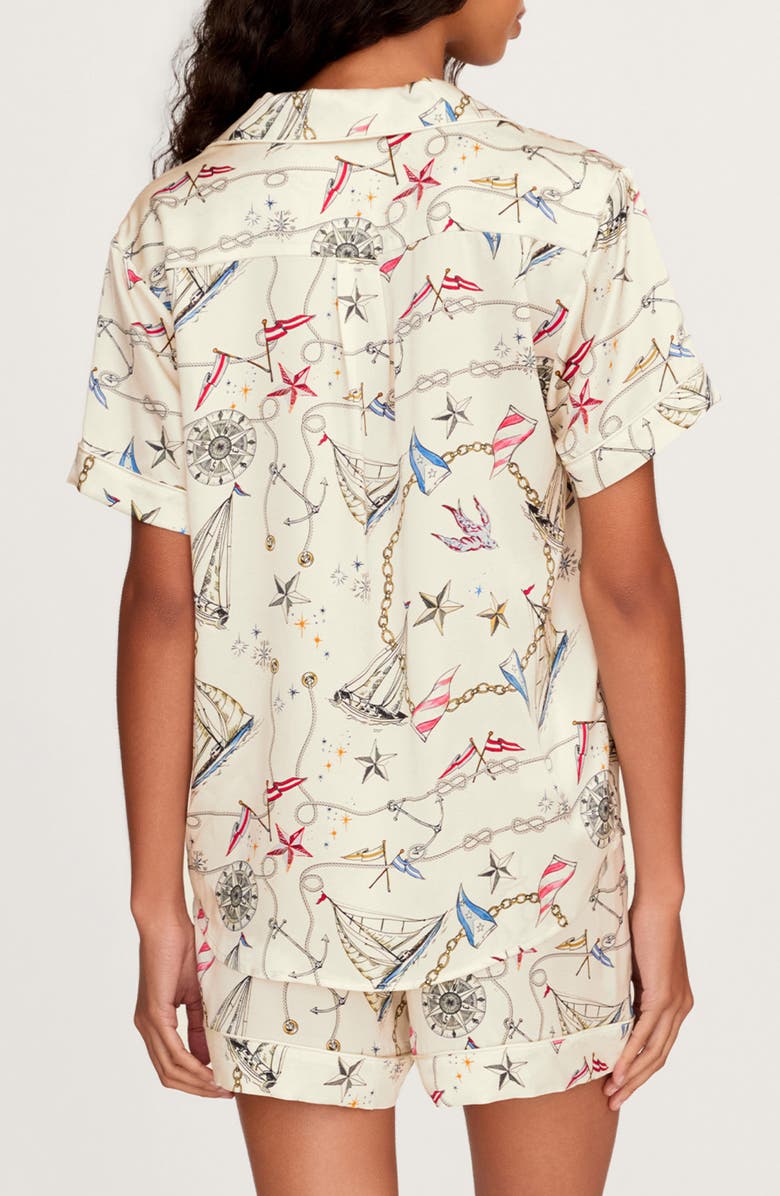 Petite Plume Regatta Royale Mulberry Silk Short Pajamas, Alternate, color, Beige