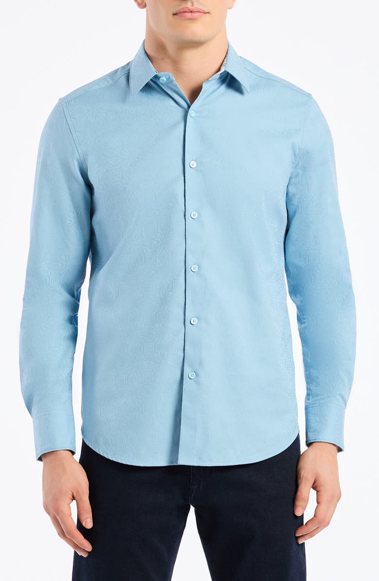 Robert Graham Odyssey Classic Fit Long Sleeve Stretch Cotton Button-Up Shirt, Main, color, Glacier