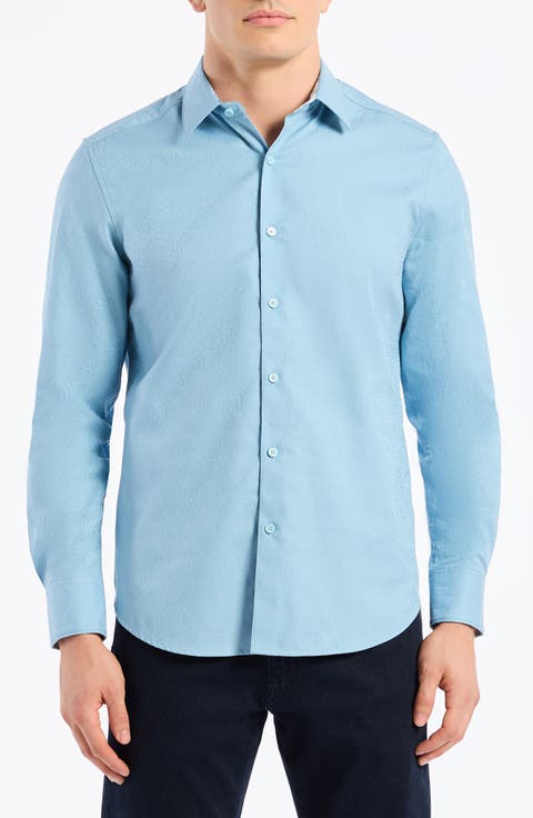 Odyssey Classic Fit Long Sleeve Stretch Cotton Button-Up Shirt