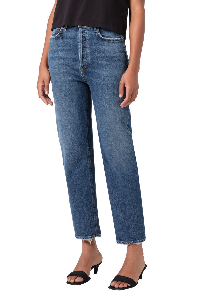 '90s Pinch Waist High Waist Crop Straight Leg Jeans, Alternate, color, SOLACE