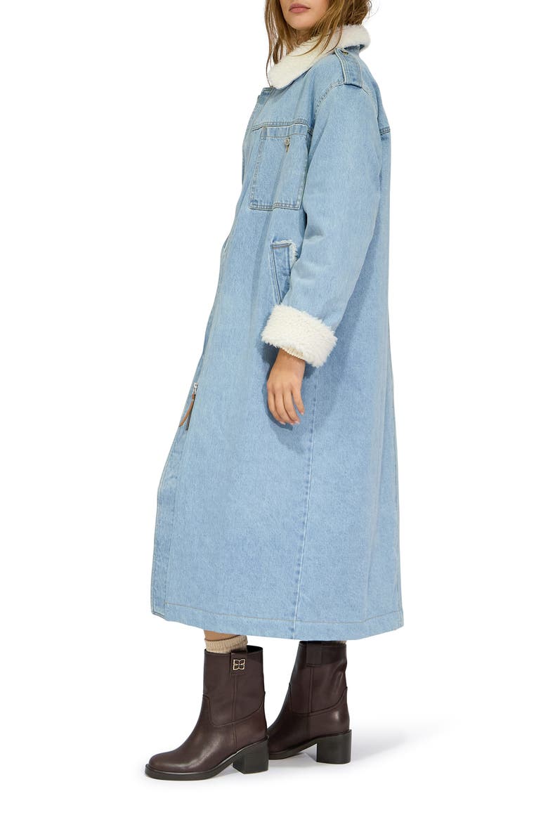 Chill Rider Faux Shearling Lined Denim Coat, Alternate, color, STONEWASH