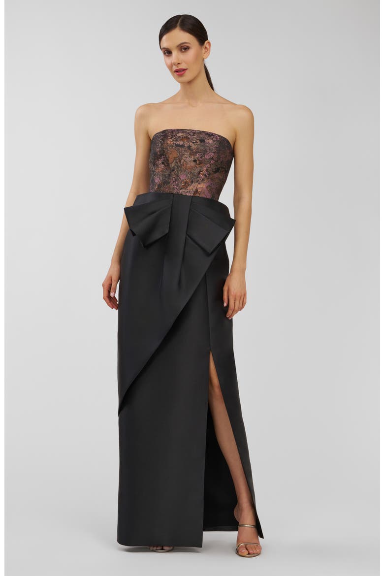 Vanessa Strapless Column Gown, Alternate, color, CARBON MULTI