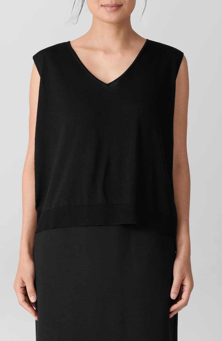Eileen Fisher V-Neck Wool Sweater Vest, Main, color, Black