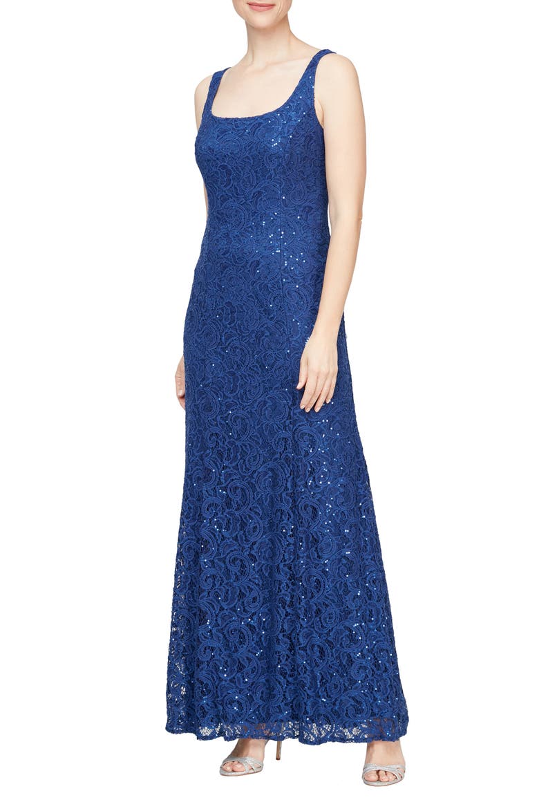 Two-Piece Sequin Lace Gown & Jacket, Alternate, color, ROYAL