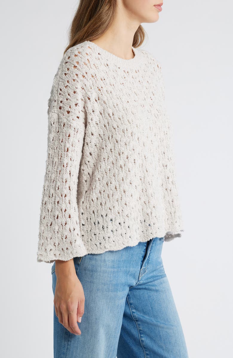 Eileen Fisher Open Stitch Organic Cotton Blend Sweater, Alternate, color, Bone