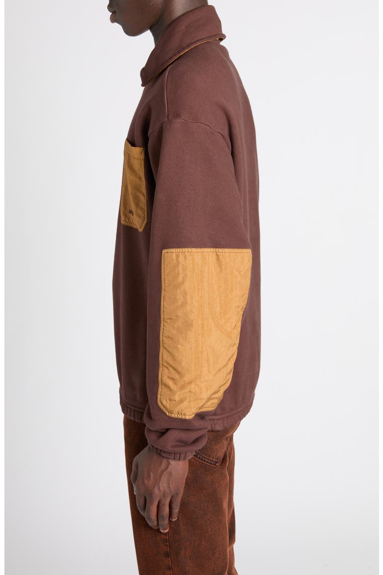 Mixed Media Half Zip Track Top, Alternate, color, BROWN