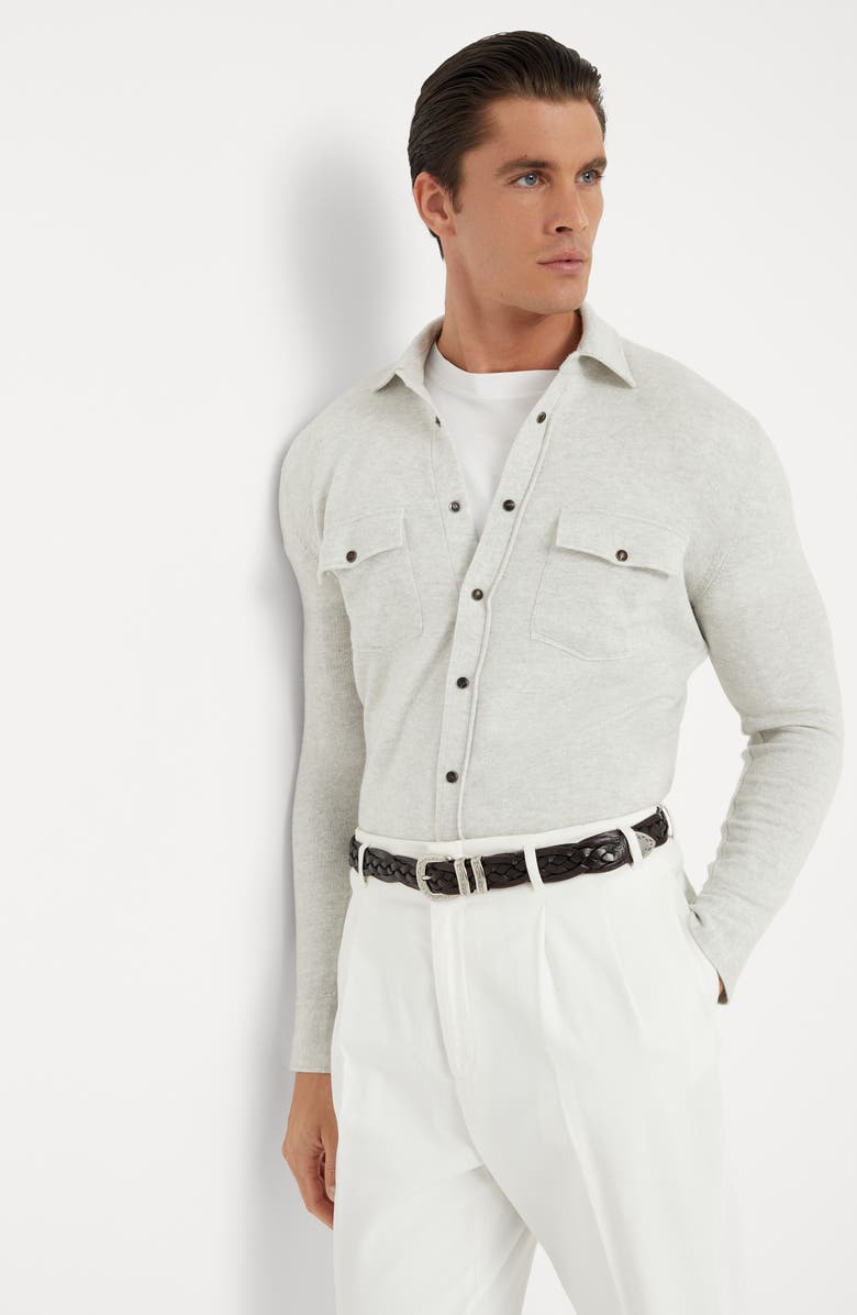 Brunello Cucinelli Virgin wool, cashmere and silk shirt-style cardigan, Alternate, color, 