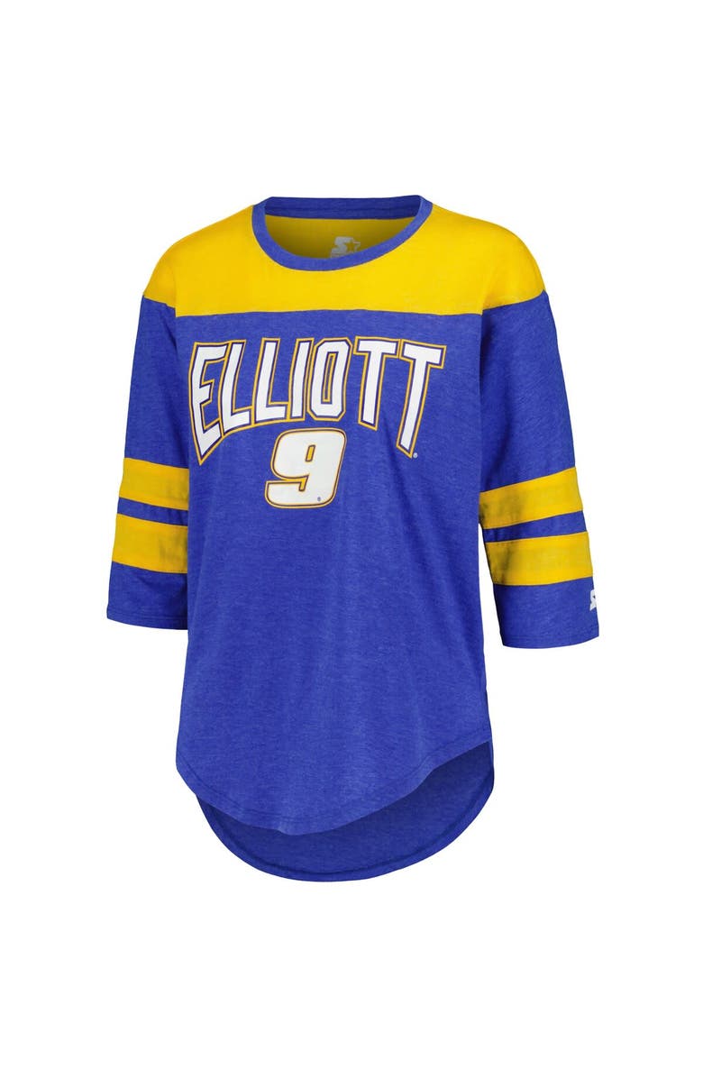 STARTER Women's Starter Royal Chase Elliott Full Back Block 3/4-Sleeve Tri-Blend Top, Alternate, color, 