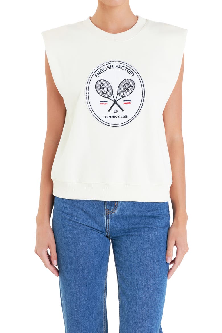 Sports Club EF Patch Sleeveless Cotton Graphic Sweatshirt, Alternate, color, WHITE