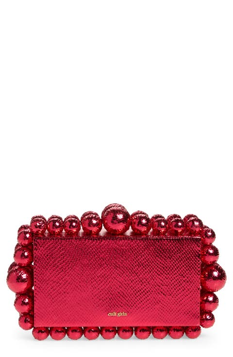Eos Beaded Leather Box Clutch