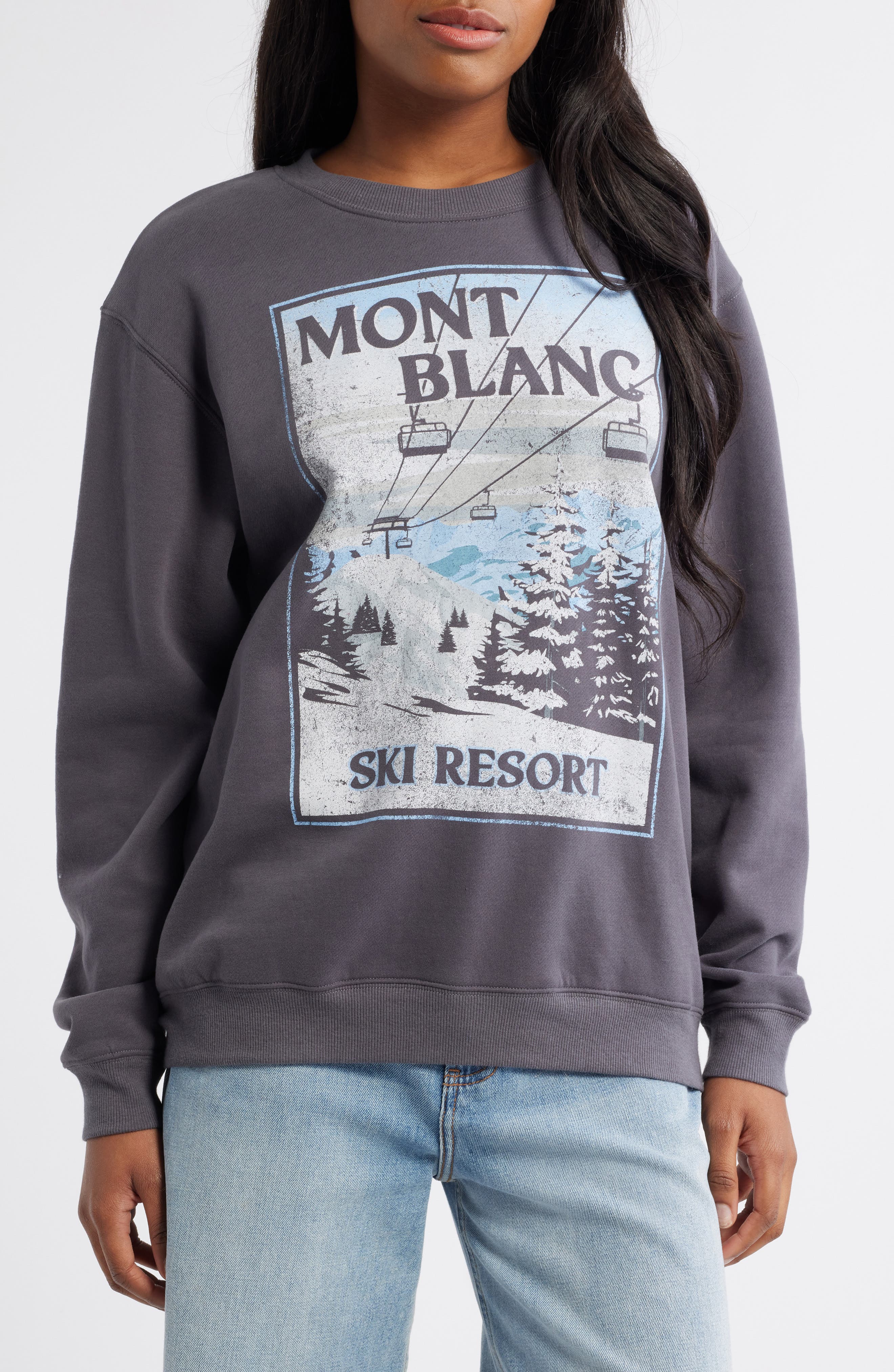 Vinyl Icons Mont Blanc Graphic Fleece Sweatshirt in Washed Black 