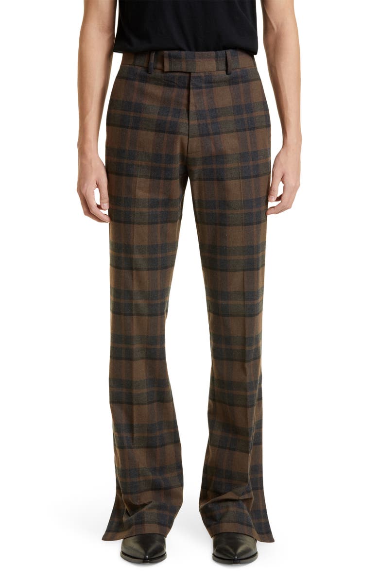 AMIRI Plaid Split Hem Flare Leg Pants, Main, color, 