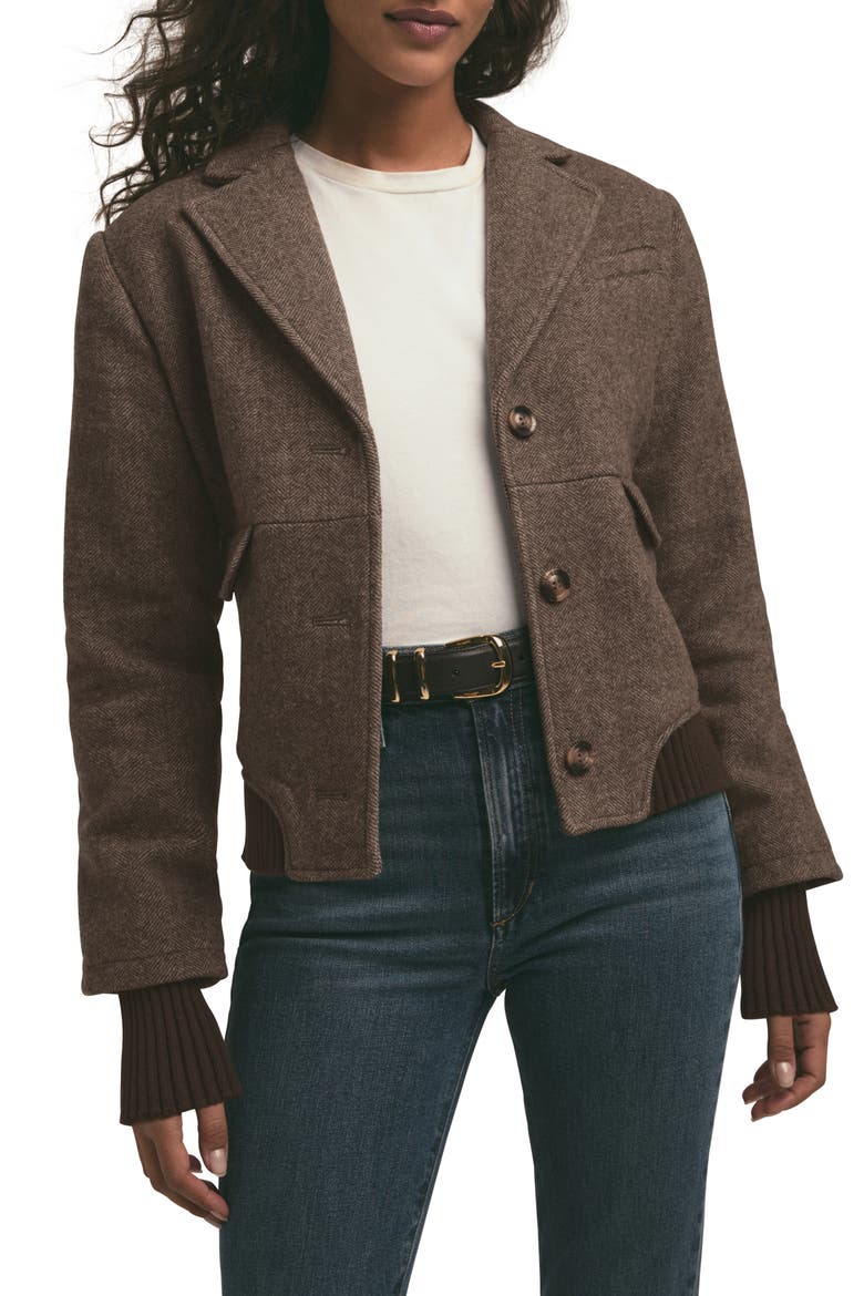 The City Herringbone Bomber Jacket, Main, color, CHOCOLATE HERRINGBONE
