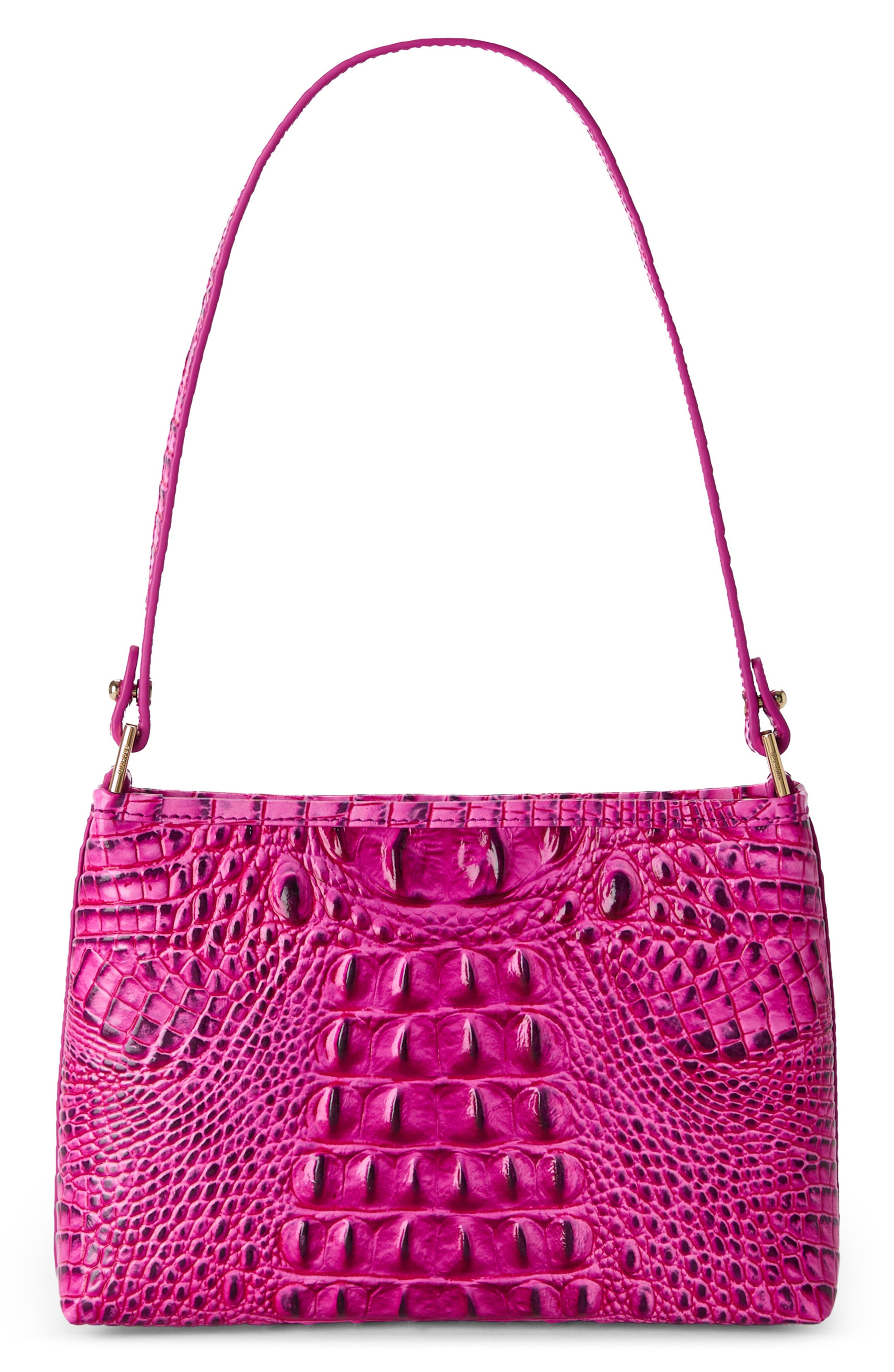 Lorelei Croc Embossed Leather Shoulder Bag, Alternate, color, ELECTRIC FUSCHIA