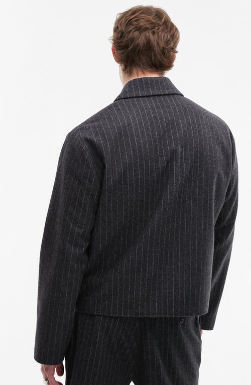 Topman Premium Pinstripe Wool Blend Harrington Jacket In Charcoal-navy In Charcoal
