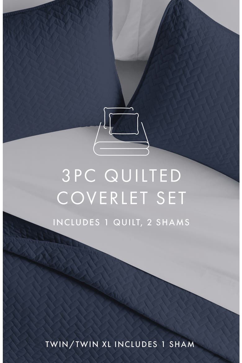 All Season Herringbone Stitch Down Alternative Quilt & Sham Set, Alternate, color, NAVY