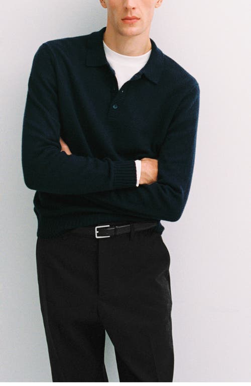 Mango Men's Wool-blend Polo-collar Sweater In Dark Navy