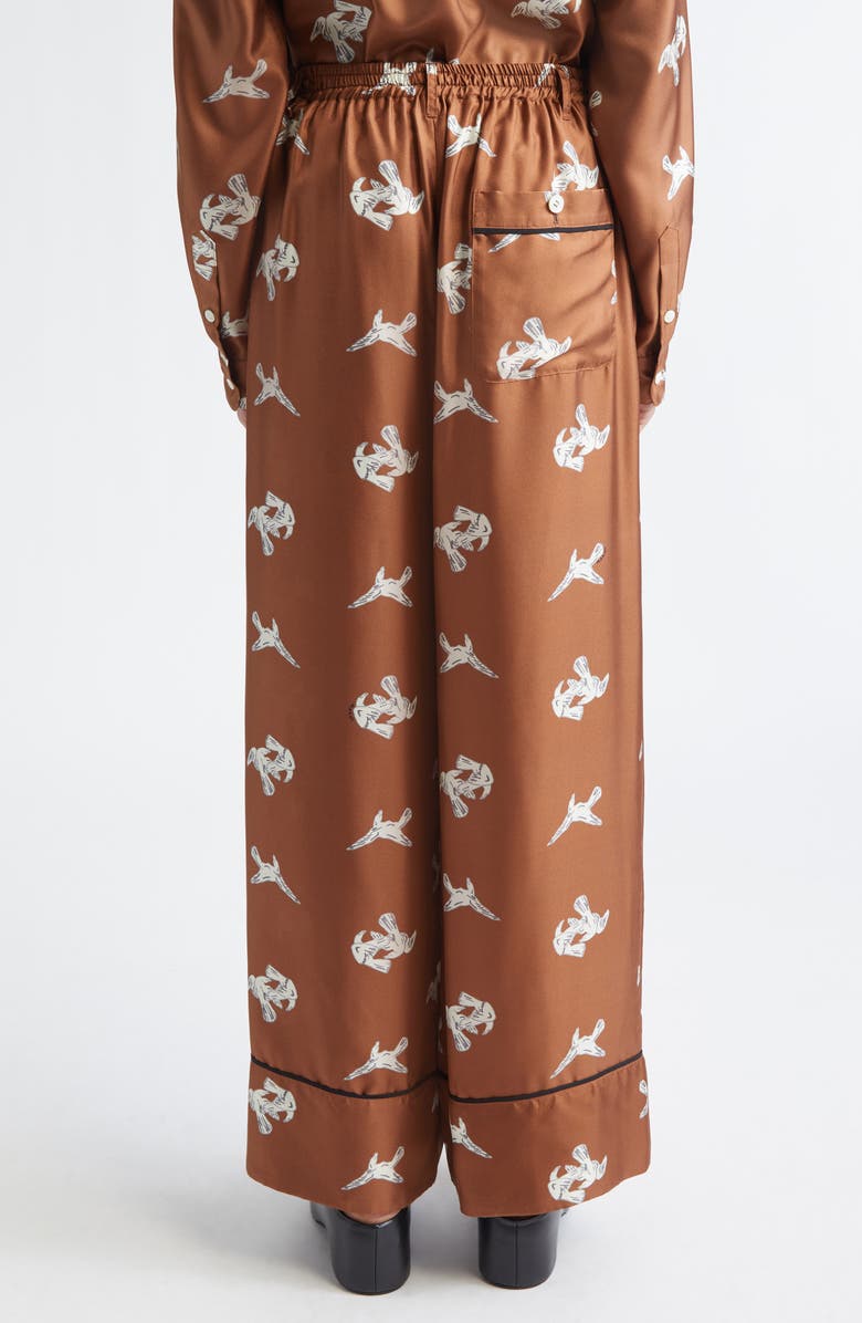 Marni Raven Print Silk Twill Wide Leg Pants, Alternate, color, Maroon