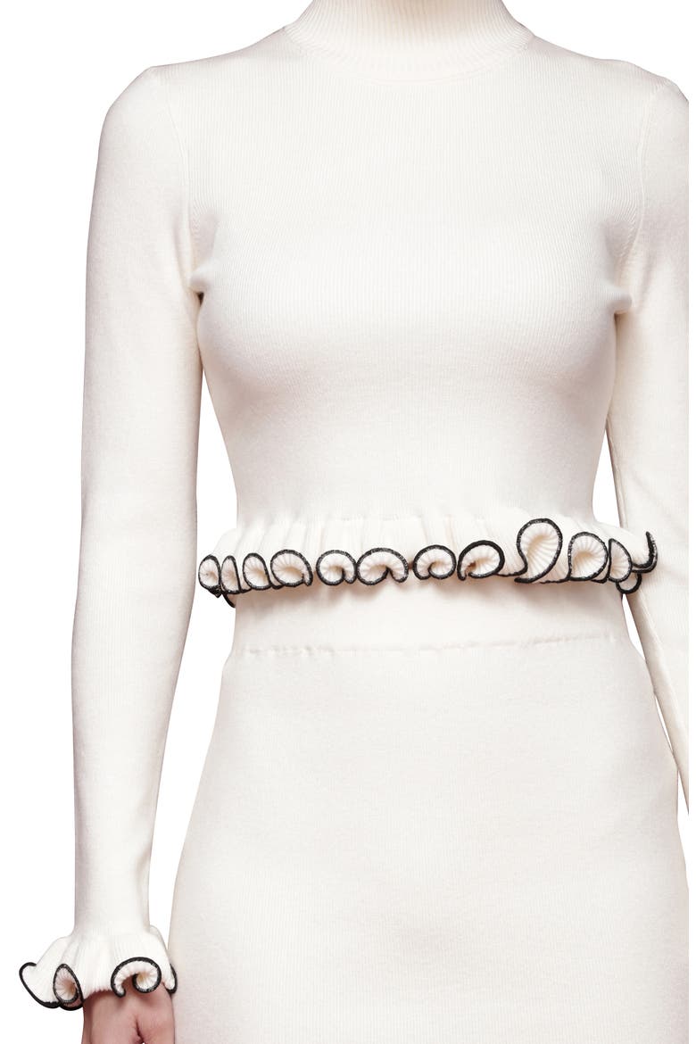 Ruffle Trim Mock Neck Sweater, Alternate, color, CREAM