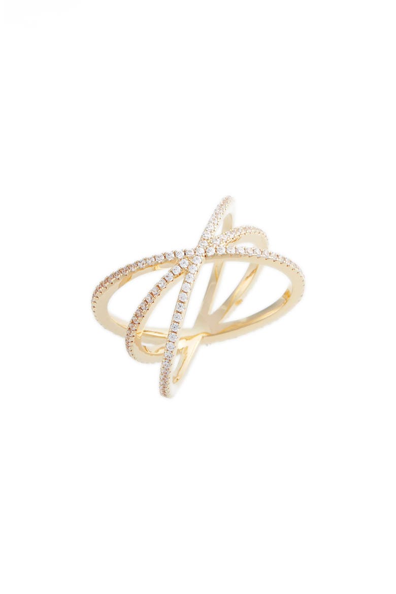 Pavé Crisscross Ring, Main, color, CLEAR- GOLD