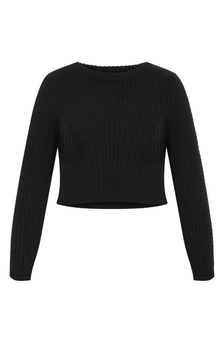 City Chic Mixed Stitch Crewneck Sweater, Alternate, color, Black