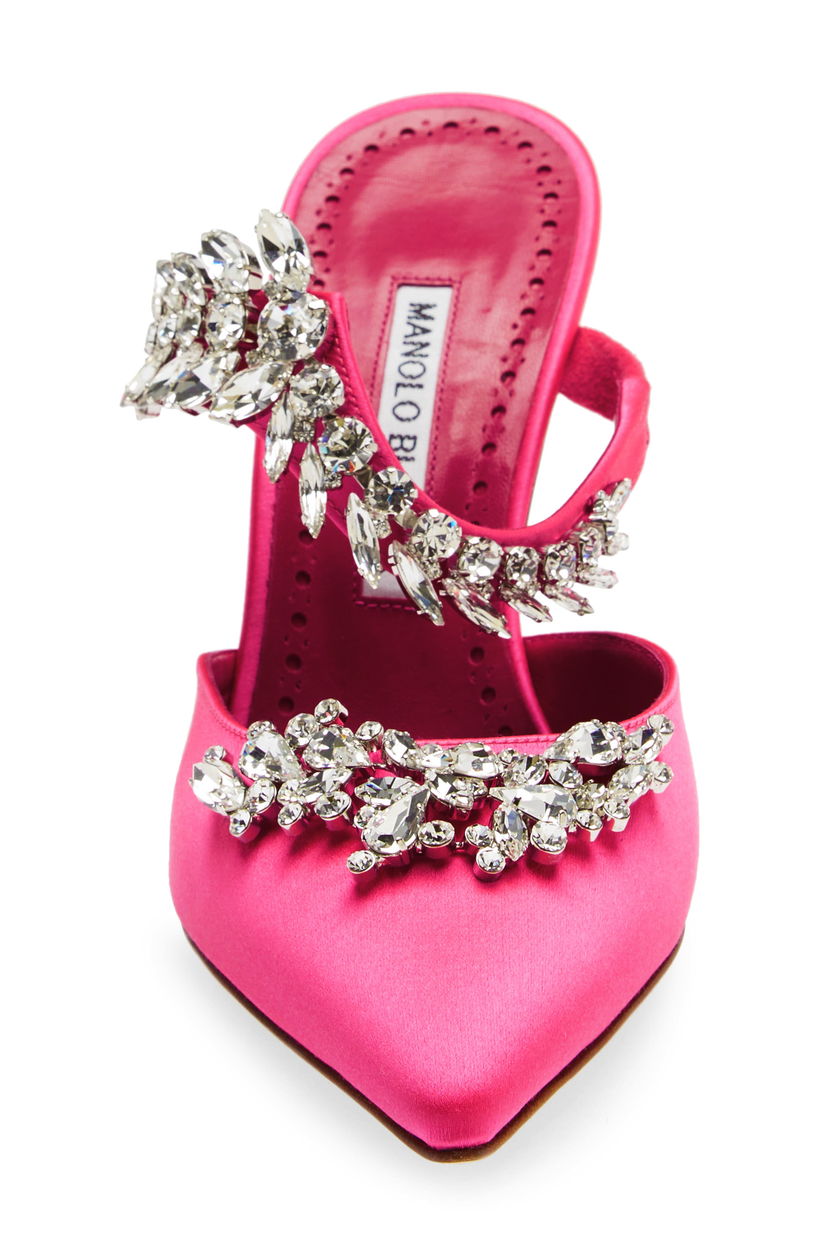 Manolo Blahnik Lurum Crystal Leaf Pointed Toe Mule, Alternate, color, 