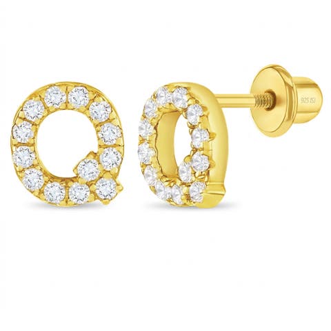 Cz Letter Initial Plated Earrings