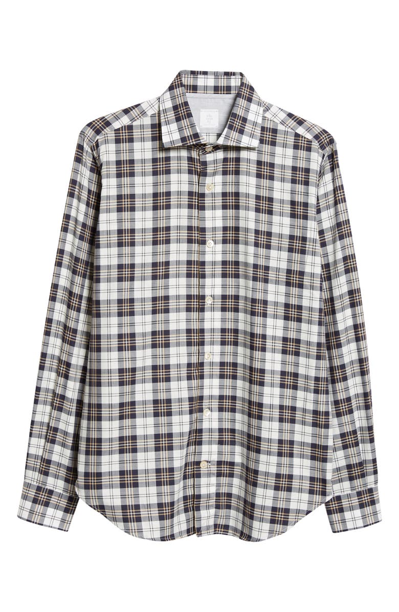 Eleventy Plaid Cotton Button-Up Shirt, Alternate, color, Blue, Sand