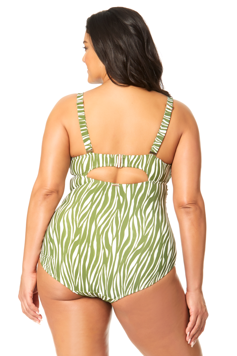 Women's Plus Sierra Woodblock Underwire Surplice One Piece Swimsuit, Alternate, color, Sierra Woodblock