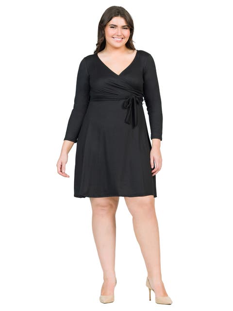 Plus Size Chic V-Neck Long Sleeve Belted  Dress