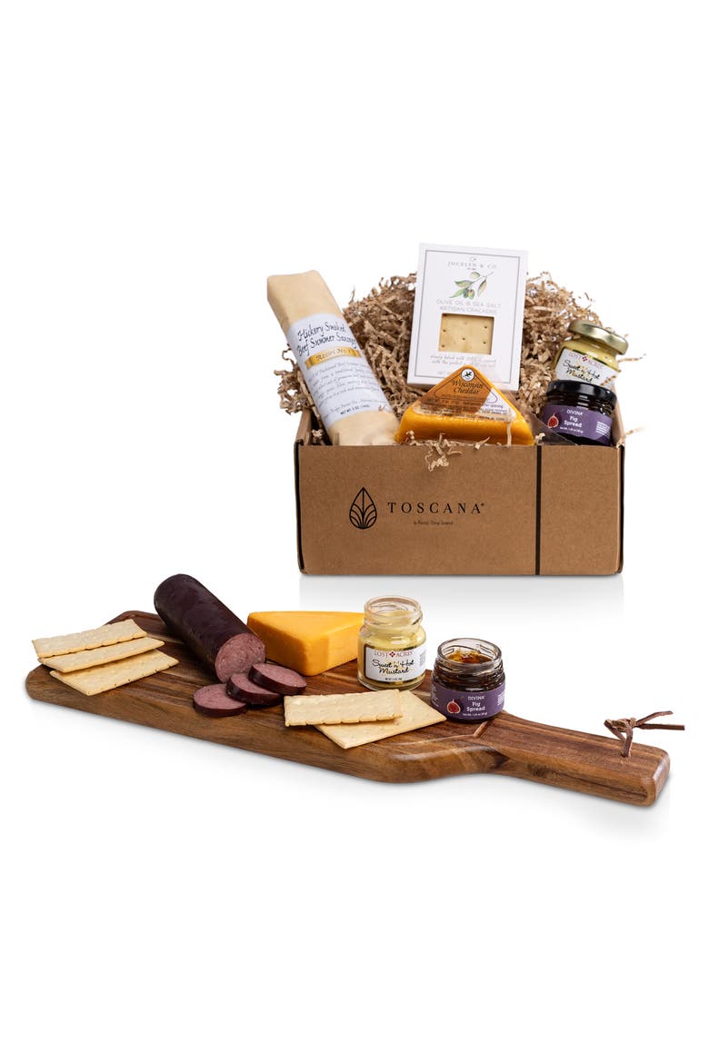 Botella Cheese Board with Gourmet Gift Pack, Main, color, Acacia Wood
