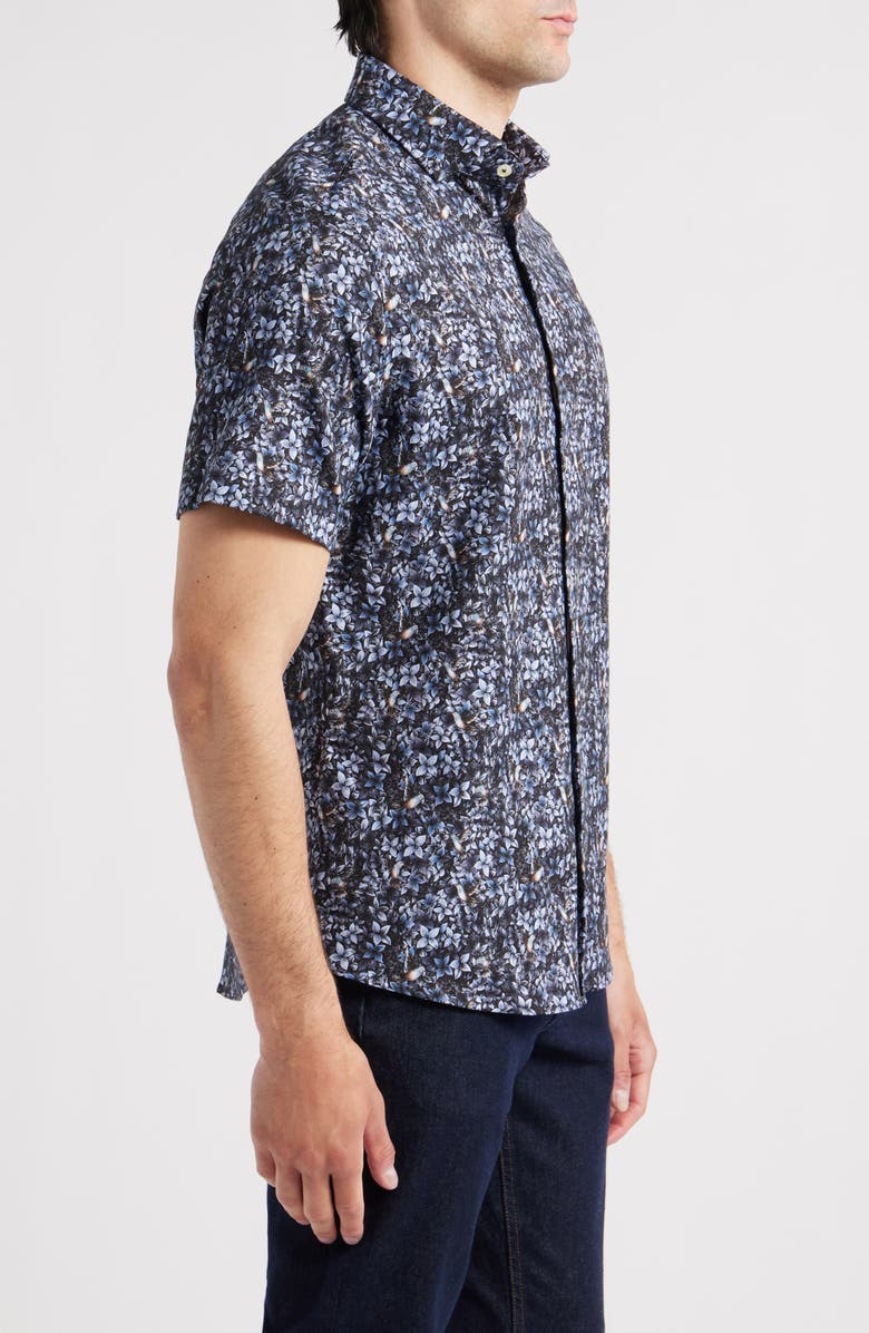 Stone Rose Flight & Floral Short Sleeve Stretch Cotton Blend Button-Up Shirt, Alternate, color, 