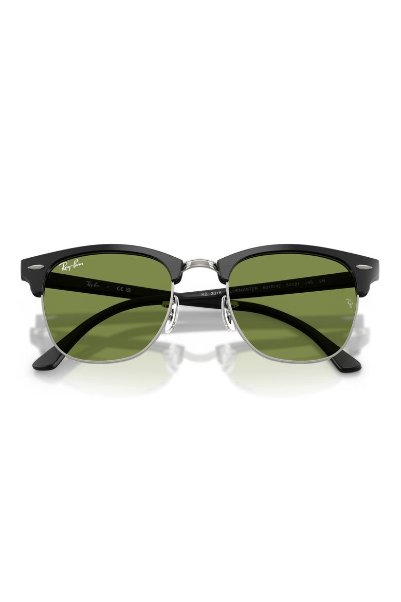 Clubmaster 51mm Square Sunglasses, Alternate, color, MATTE BLACK ON BLACK / GREEN