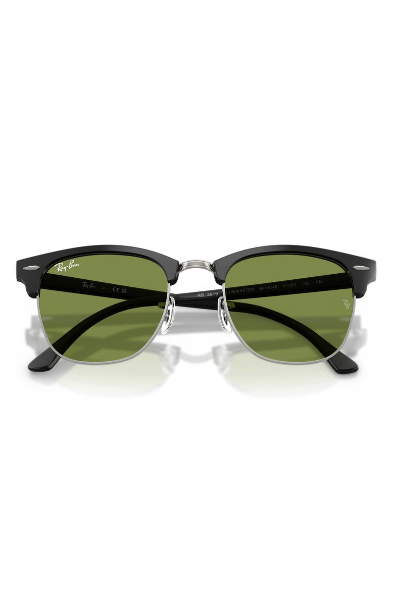 Ray-Ban Clubmaster 51mm Square Sunglasses, Alternate, color, Matte Black On Black / Green