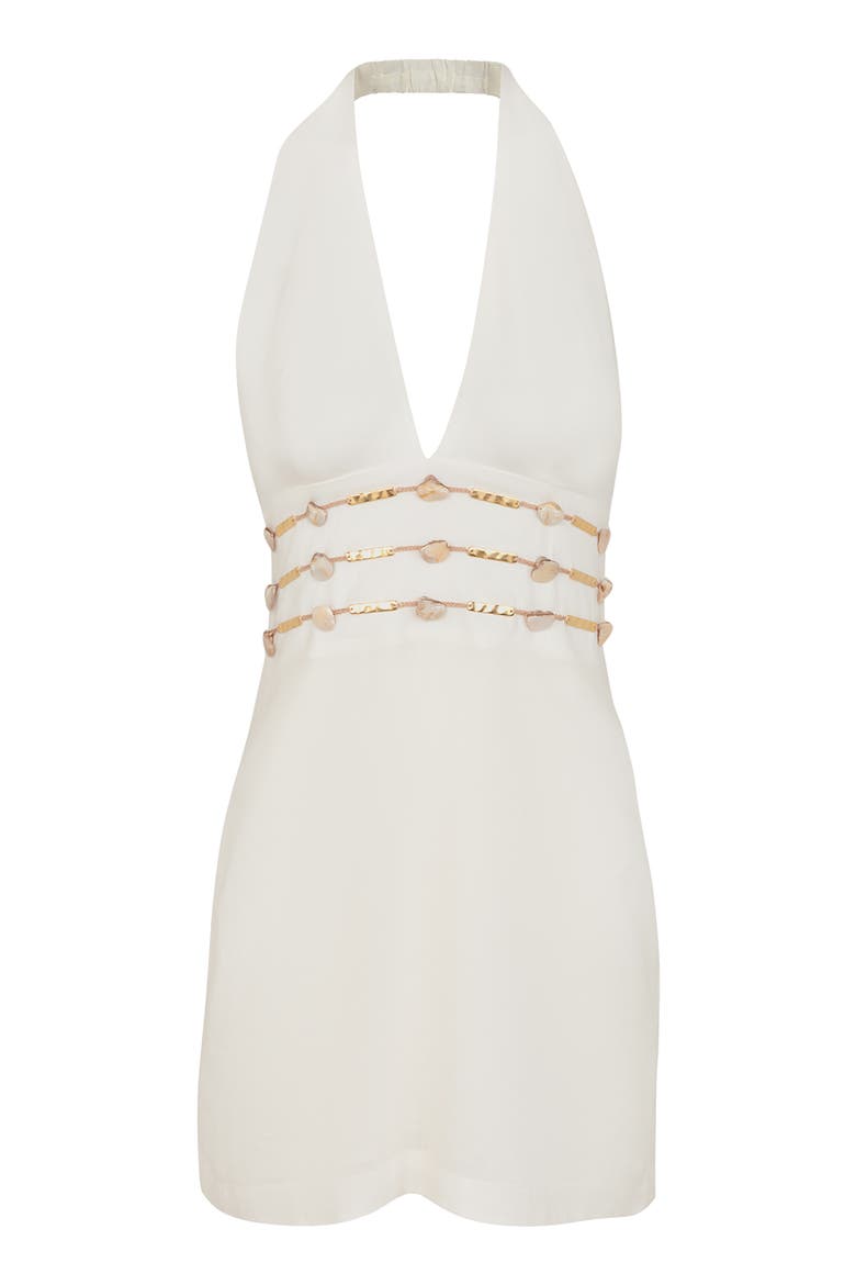 Grace Beaded Linen & Cotton Cover-Up Mini Sundress, Alternate, color, WHITE
