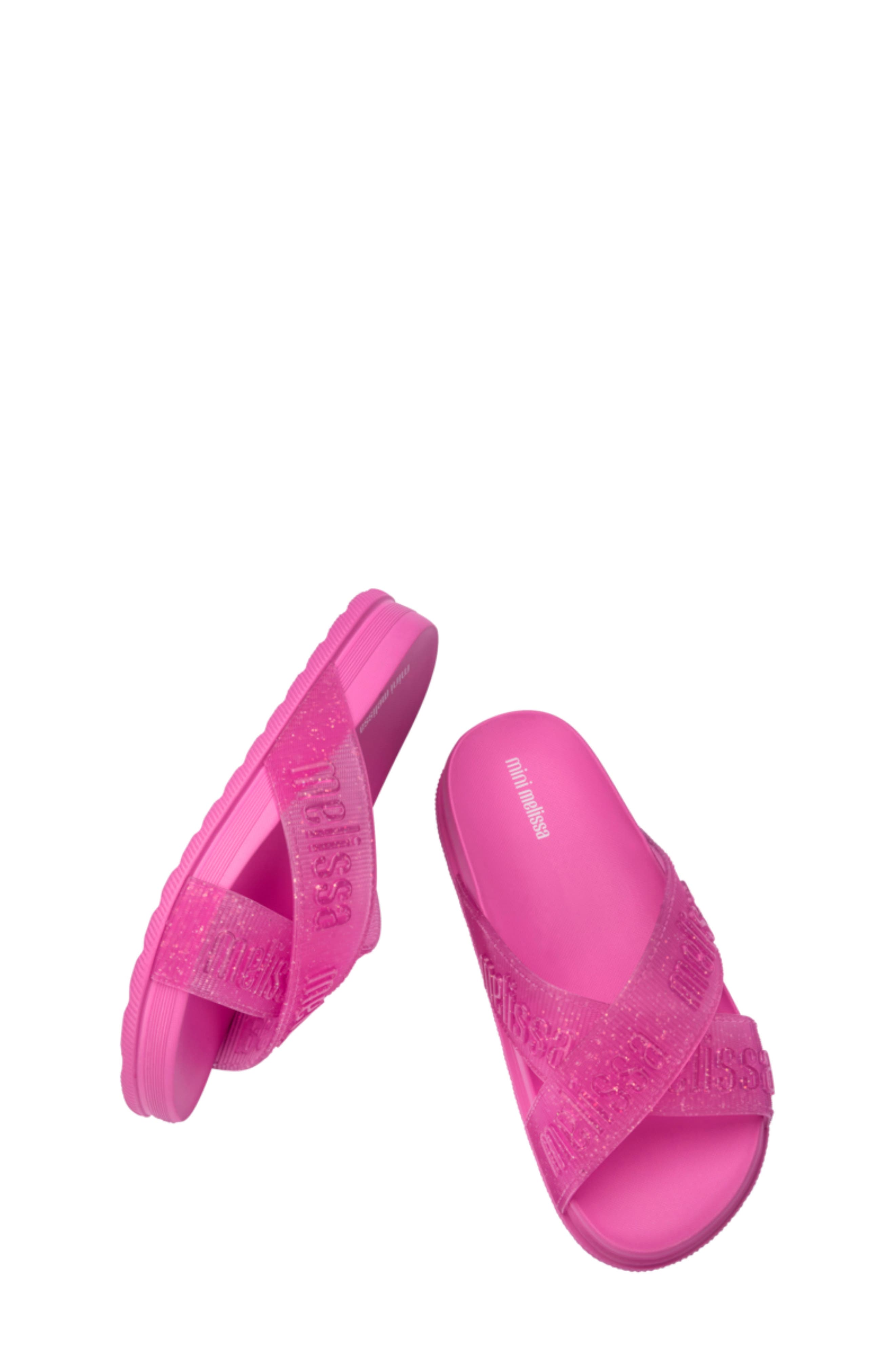 Kids' Cozy Cross Strap Slide Sandal, Alternate, color, LILAC/ GLITTER