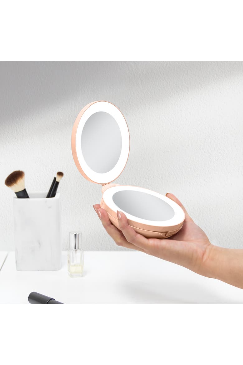 Lighted Travel Mirror with Magnification & Folding-to-Compact, Alternate, color, Peach
