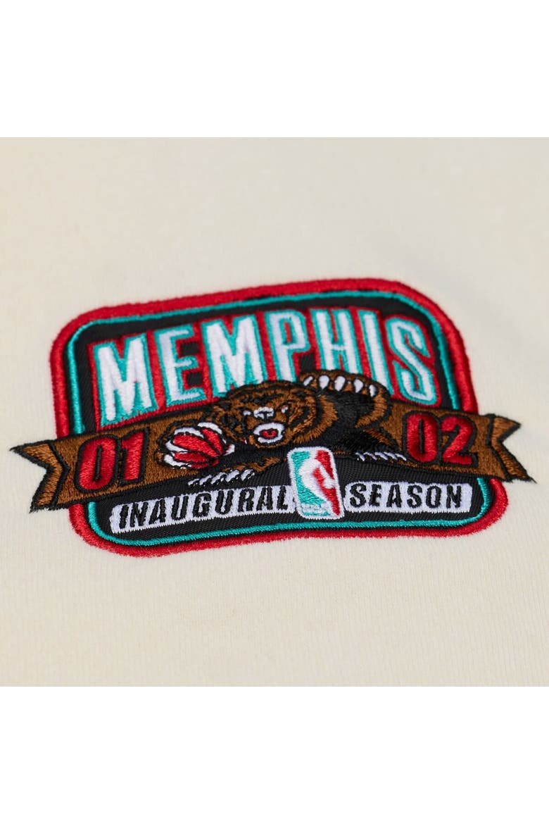 Men's Mitchell & Ness Cream Memphis Grizzlies Hardwood Classics Chainstitch Premium Fleece Hoodie, Alternate, color, Cream