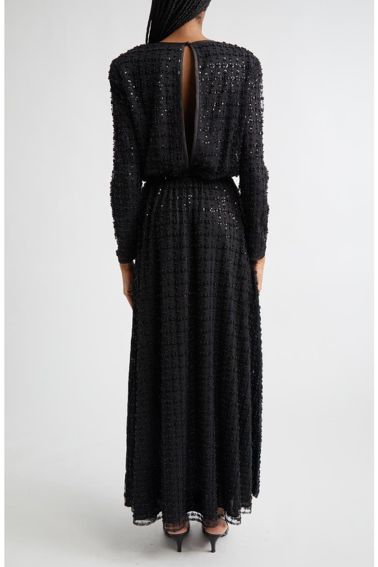 Embellished Long Sleeve Maxi Cocktail Dress, Alternate, color, SOLID BLACK